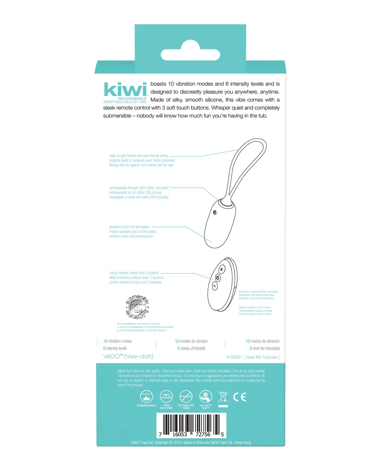 VeDO VeDO KIWI Rechargeable Insertable Bullet - Tease Me Turquoise - Image 2