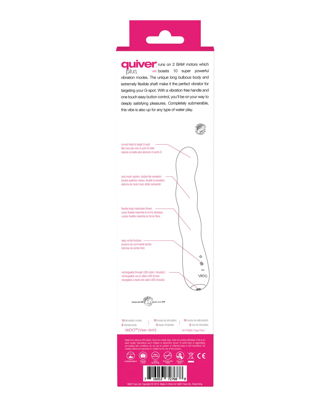 VeDO Quiver Plus Rechargeable Vibe - Foxy Pink