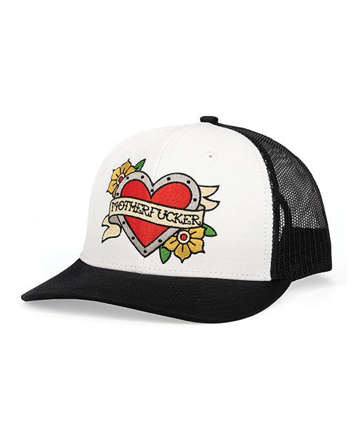 Wood Rocket Tattoo Heart Mother Fucker Trucker Hat - Black/White