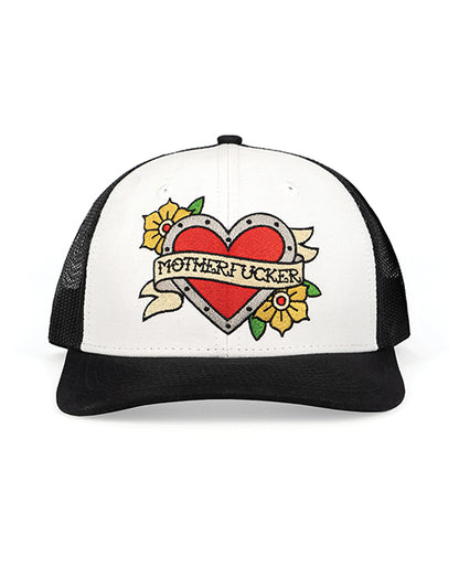 Wood Rocket Tattoo Heart Mother Fucker Trucker Hat - Black/White