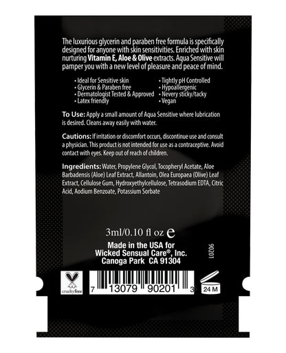 Wicked Sensual Care Wicked Sensual Care Hypoallergenic Aqua Sensitive Water Based Lubricant - .1 oz - Image 2
