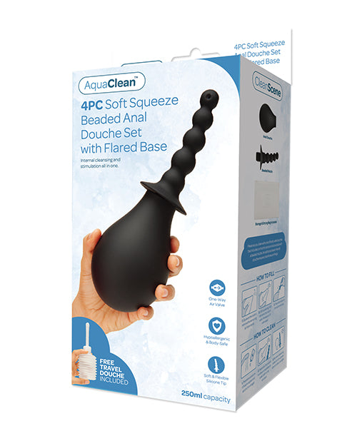 CleanScene 4 pc Soft Squeeze Beaded Anal Douche Set w/Flared Base