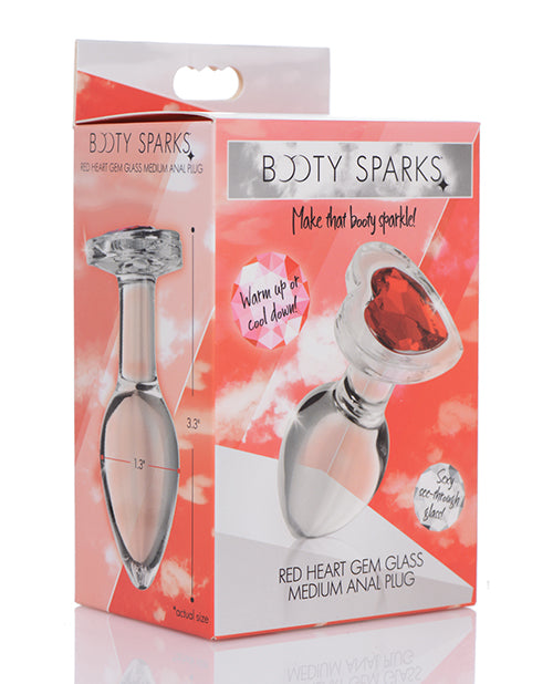 Booty Sparks Red Heart Gem Glass Anal Plug - Medium