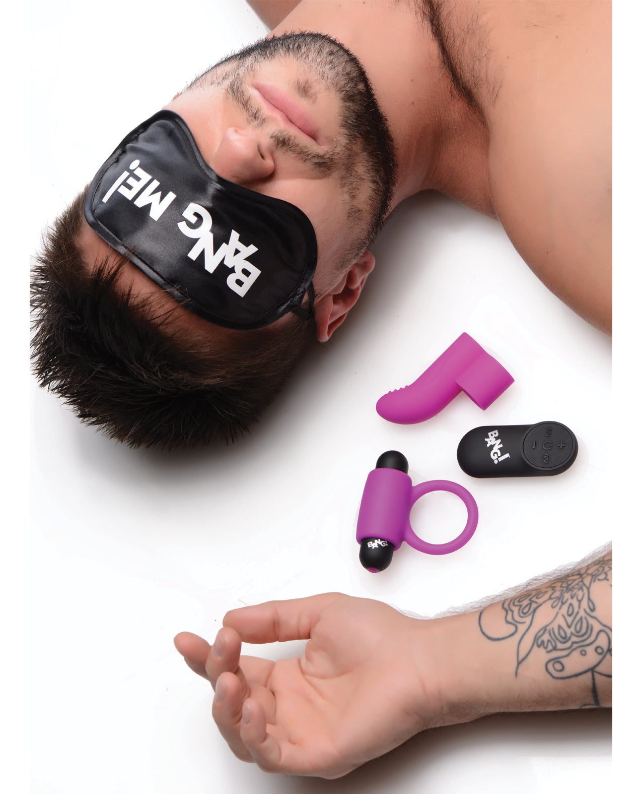 Bang! Couple's Kit with RC Bullet, Blindfold, Cock Ring & Finger Vibe - Purple
