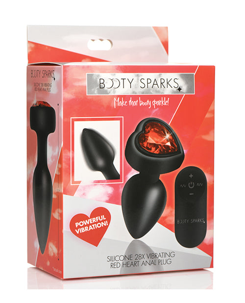 BootySparks Booty Sparks 28X Silicone Vibrating Red Heart Anal Plug w/Remote - Small - Image 7