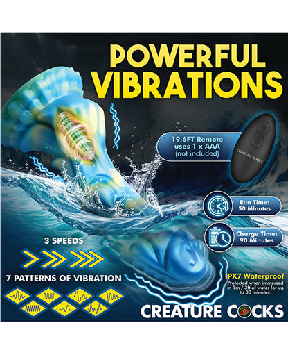 Creature Cocks Sea Stallion Vibrating Dildo w/Remote - Blue/Yellow