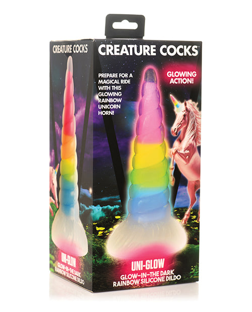 Creature Cocks Uni Glow in the Dark Silicone Dildo - Rainbow