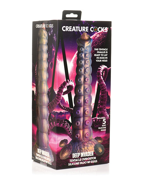 Creature Cocks Deep Invader Tentacle Ovipositor Silicone Dildo w/Eggs - Multi Color