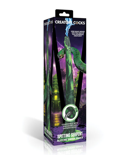 Creature Cocks Spitting Serpent Silicone Enema Snake - Black/Green