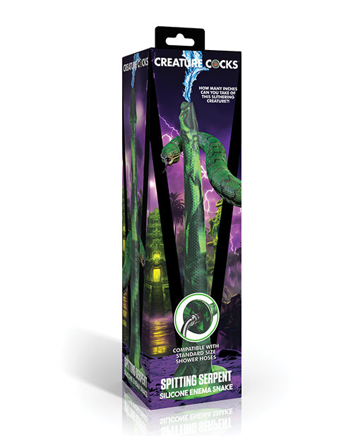 Creature Cocks Spitting Serpent Silicone Enema Snake - Black/Green