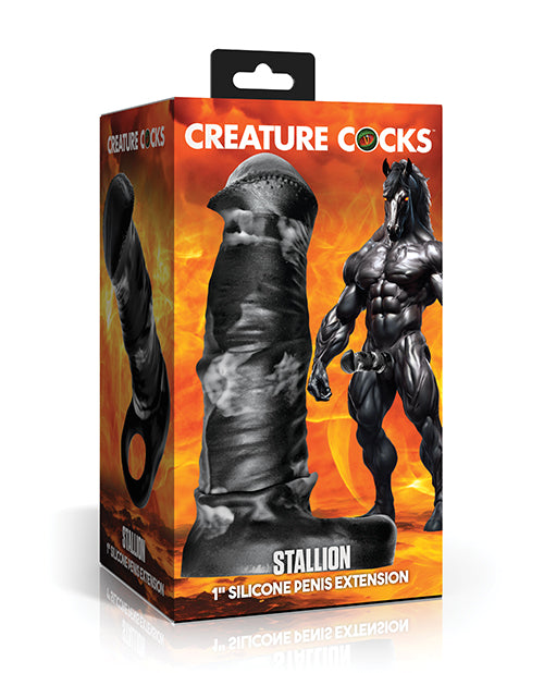 Creature Cocks Stallion 1" Silicone Penis Extension - Black/Silver Large