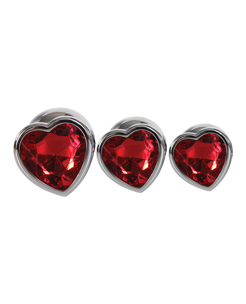 Adam & Eve Three Hearts Gem Anal Plug Set - Silver/Red