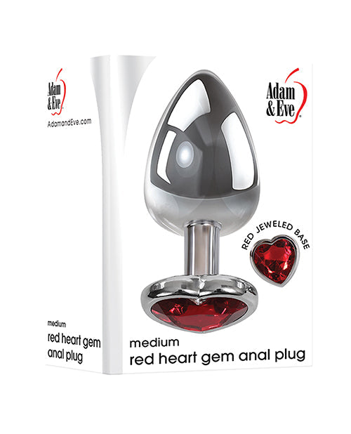 Adam & Eve Red Heart Gem Anal Plug - Medium Red/Chrome