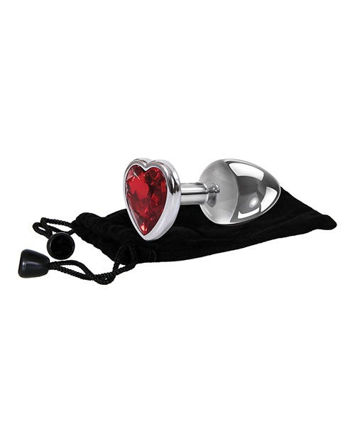 Adam & Eve Red Heart Gem Anal Plug - Large Red/Chrome