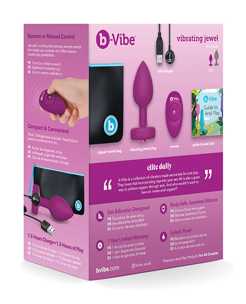 b-Vibe Remote Control Vibrating Jewel Plug (S/M) - Fuchsia