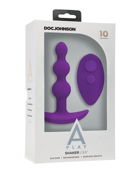 A Play Beaded Rechargeable Silicone Anal Plug w/Remote - Purple
