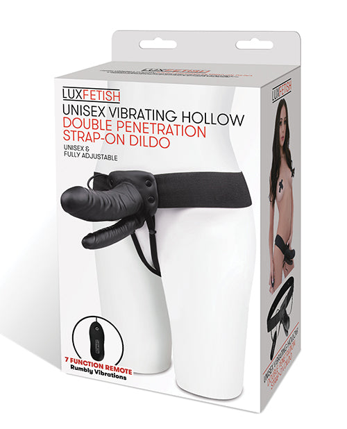 Lux Fetish Unisex Vibrating Hollow Double Penetration Strap On Dildo