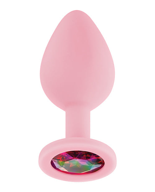 Luv Inc. Jeweled Silicone Butt Plug w/Three Stones - Medium Light Pink