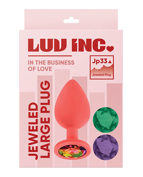 Luv Inc. Jeweled Silicone Butt Plug w/Three Stones - Large Coral