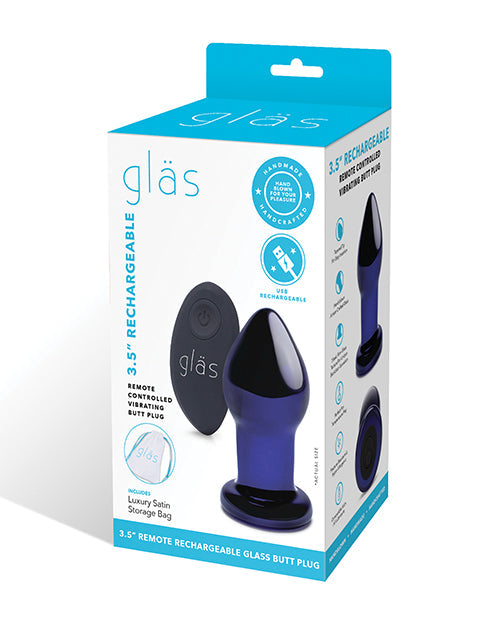 Glas 3.5" Rechargeable Vibrating Butt Plug - Blue