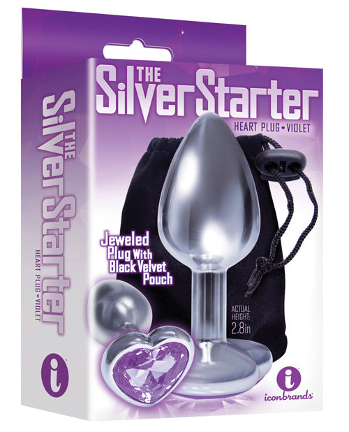 The 9's The Silver Starter Bejeweled Heart Stainless Steel Plug - Violet