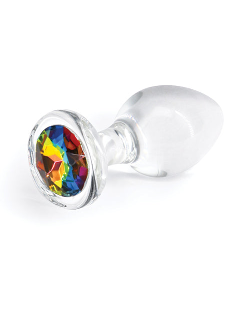 Crystal Desires Glass Round Gem Butt Plug Medium - Rainbow