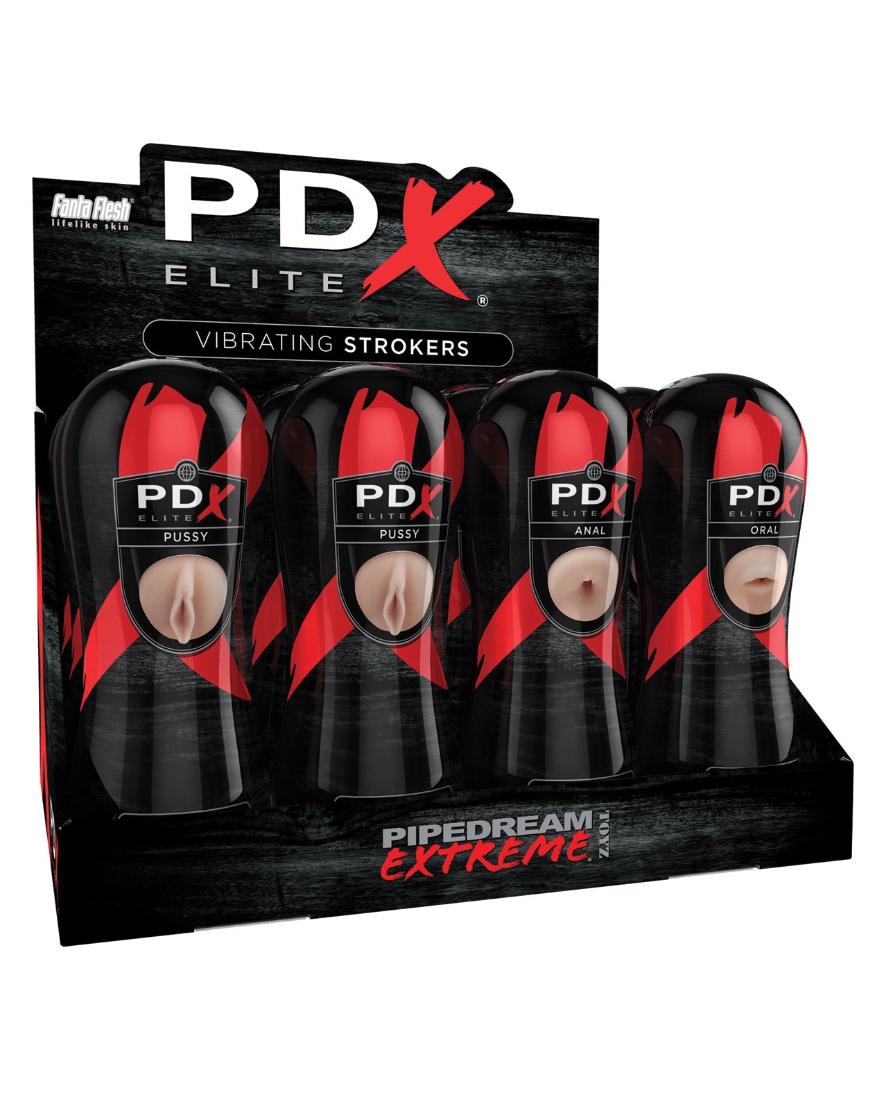 PDX Elite Vibrating Strokers Display - Display of 12