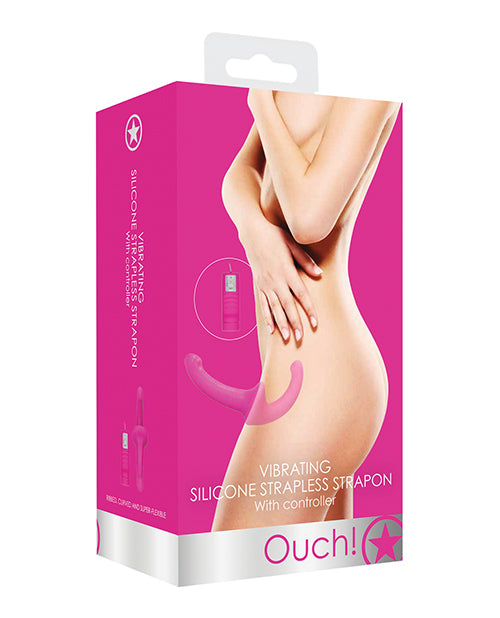 Shots Ouch Vibrating Silicone Strapless Strap On w/Controller - Pink
