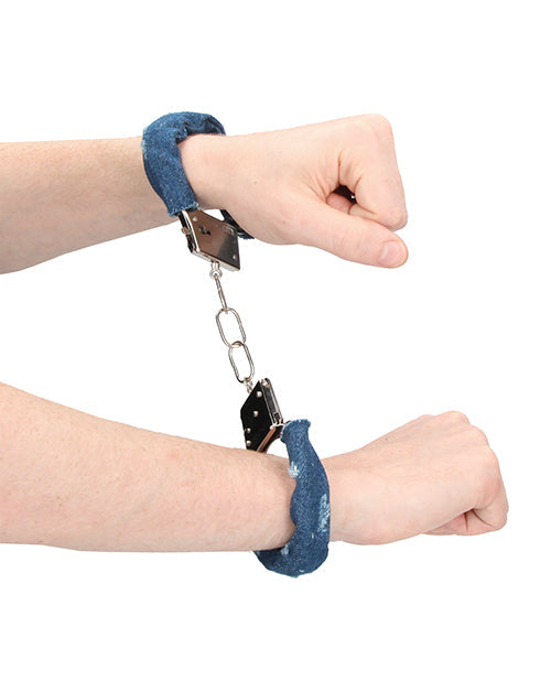 Shots Ouch Denim Metal Handcuffs - Blue
