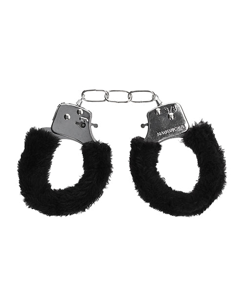 Shots Ouch Black & White Beginner's Furry Hand Cuffs - Black