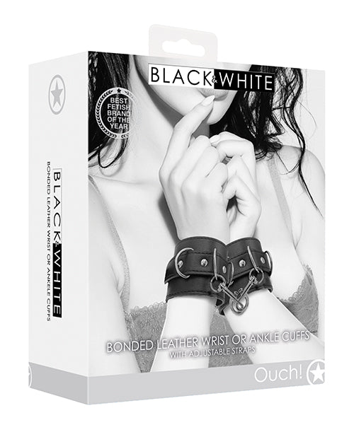Shots Ouch Black & White Bonded Leather Hand/Ankle Cuffs - Black