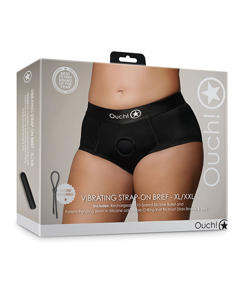 Shots Ouch Vibrating Strap On Brief - Black XL/XXL
