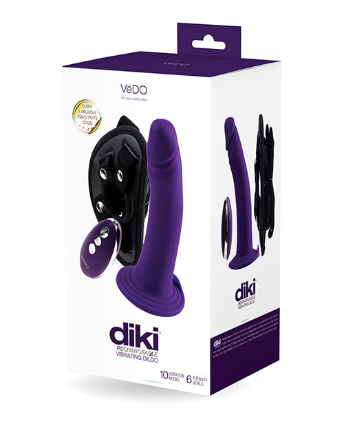 VeDO Diki Rechargeable Vibrating Dildo w/Harness - Deep Purple