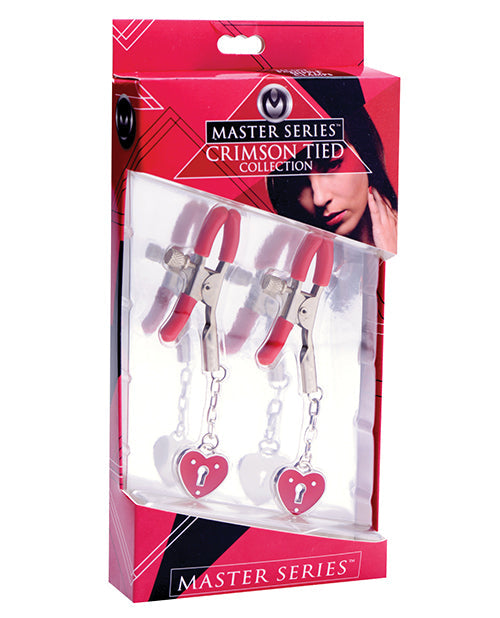 Master Series Charmed Heart Padlock Nipple Clamps - Red