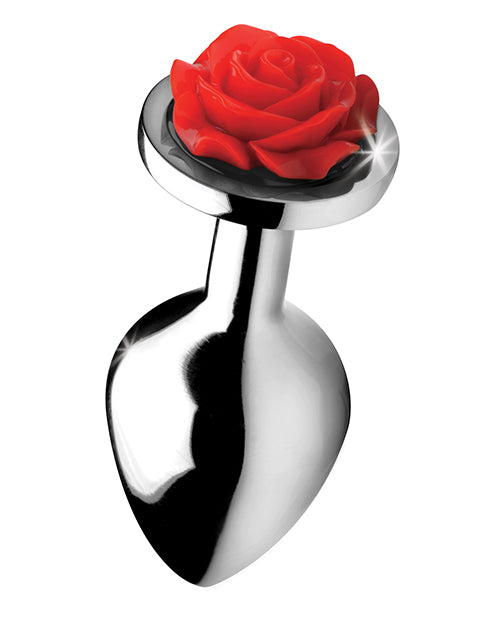 Booty Sparks Red Rose Anal Plug Medium - Silver