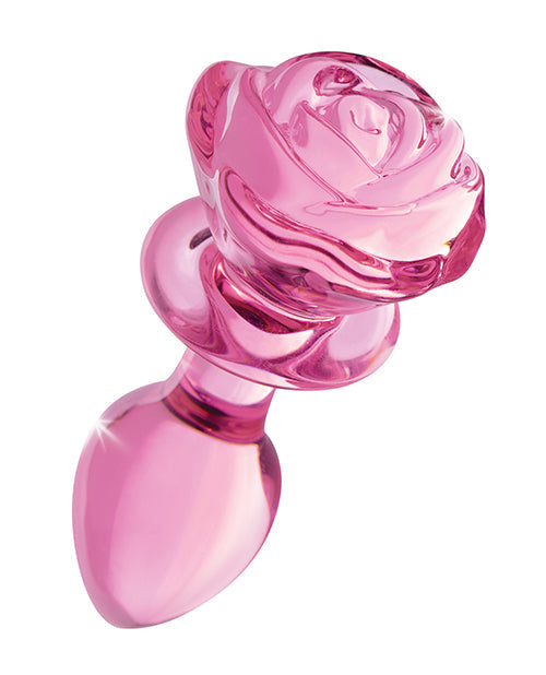 Booty Sparks Pink Rose Glass Anal Plug - Medium